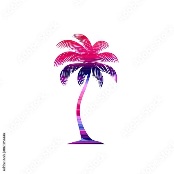 Fototapeta Vibrant, stylized palm tree with neon, glitchy, retro colors