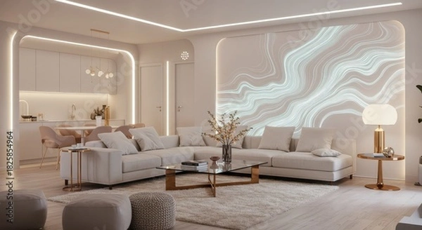 Obraz Experience serene living in this luxuriously furnished apartment with contemporary design and soft lighting - perfect for creating a calm and inviting atmosphere