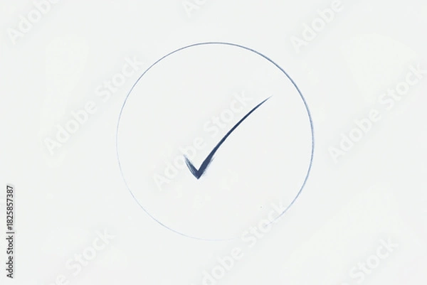 Obraz Minimalist black checkmark inside simple gray circle icon subtle design element