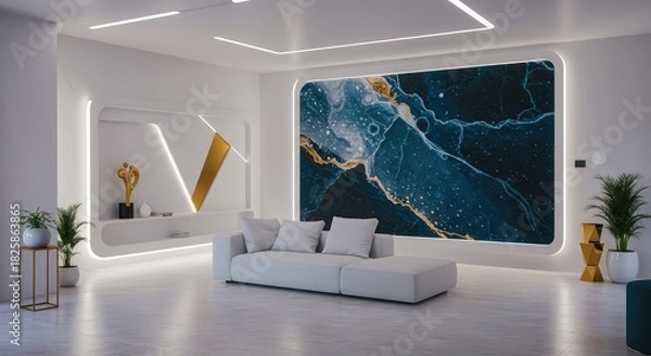 Obraz Experience tranquility in this modern living room with stylish decor and comfortable seating, offering a peaceful retreat for relaxation and inspiration