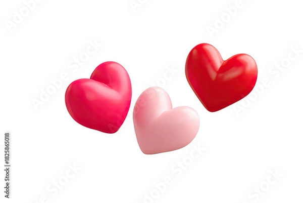 Fototapeta Three heart shapes in various shades of pink and red