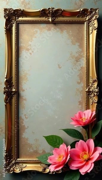 Fototapeta Golden rectangle frame, horizontal layout, subtle texture, background element, background, contemporary