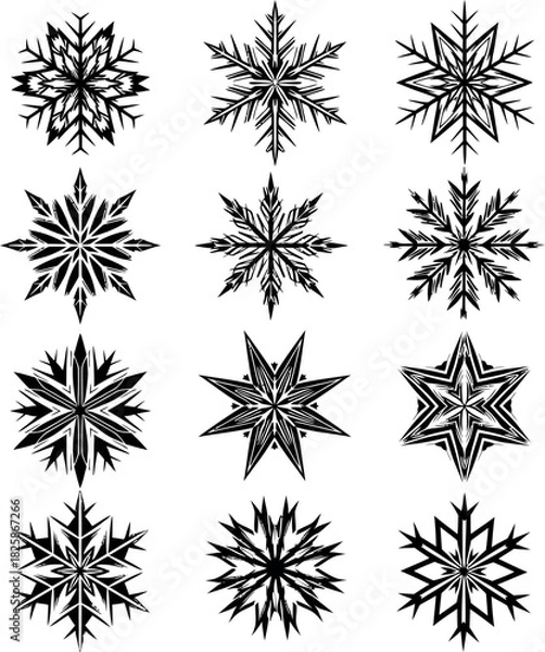 Fototapeta Set of seamless vector snowflake patterns for Christmas holiday winter decoration design