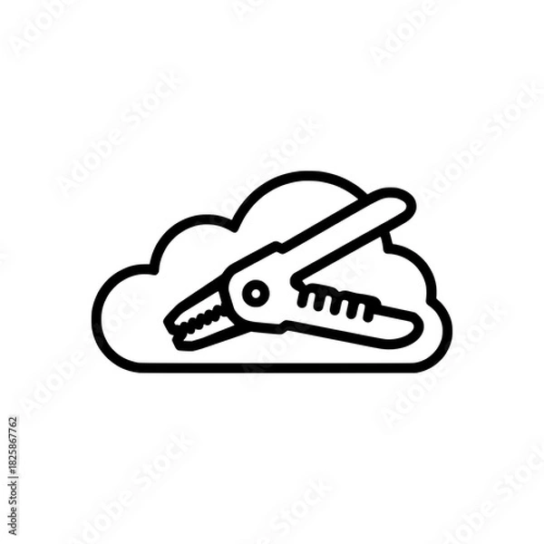 Fototapeta Clean line art icon of clip embedded in cloud shape for productivity and office concept illustration