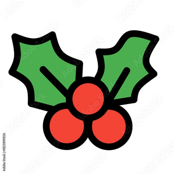 Fototapeta Holly Leaves and Berries Icon – Flat Color Vector