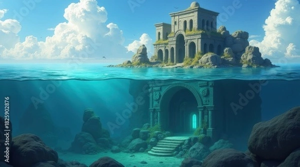Obraz Ancient underwater ruins and castle on a tropical island