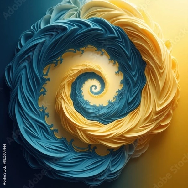 Obraz Abstract swirling pattern of blue and yellow fibers in a spiral