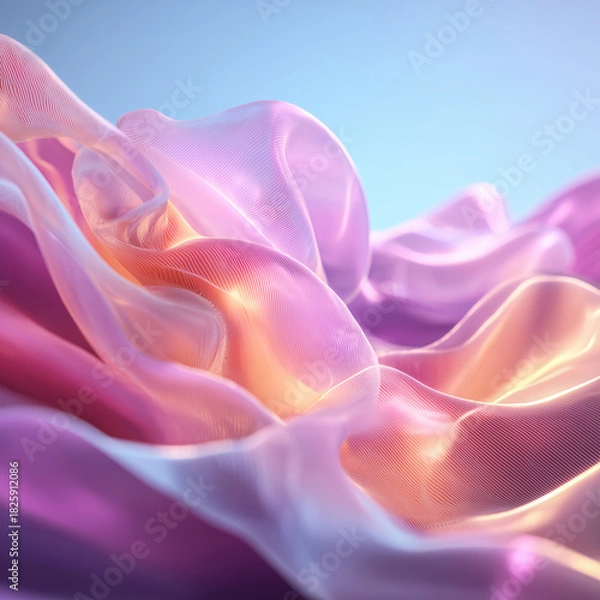 Fototapeta Glossy Liquid Waves: Pink and Purple Gradient Mesh 3D