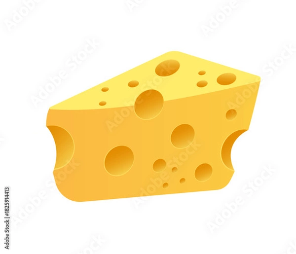 Fototapeta A perfectly rendered wedge of yellow Swiss cheese features several distinct circular holes. It is a clean simple illustration on a white background.