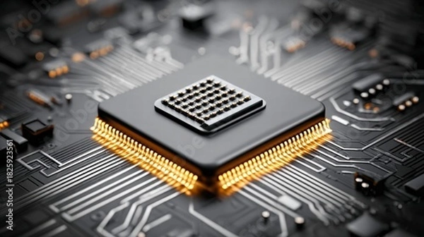 Fototapeta Close-up of a computer processor on a circuit board.