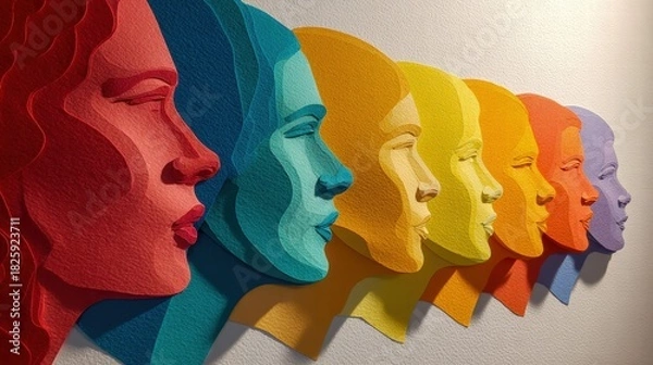 Fototapeta Colorful paper art of faces in profile