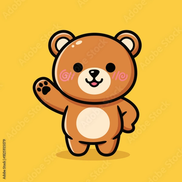 Fototapeta Cute bear waving hand cartoon vector icon illustration animal nature icon isolated flat vector