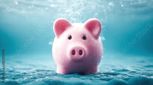 Fototapeta Piggy bank submerged in water
