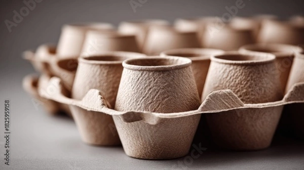 Fototapeta Biodegradable Seedling Pots in a Recycled Cardboard Egg Carton