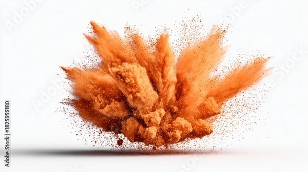 Fototapeta Orange powder explosion against a clean white background, studio shot