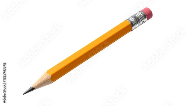 Fototapeta Close-up studio shot of a classic yellow writing instrument with eraser and sharpened graphite point