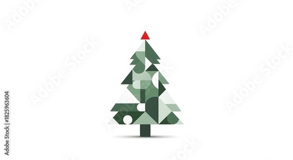 Obraz Abstract Geometric Christmas Tree Illustration with Red Star on Top, Festive Minimalist Design