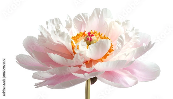 Fototapeta Close-up of a blooming flower with layered petals in shades of pink, white, and orange