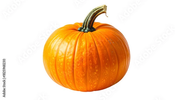 Fototapeta A vibrant, round orange pumpkin with a textured surface and a green, curved stem