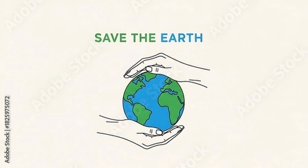 Fototapeta Two hands gently cradling and protecting the planet earth with the words save the earth above