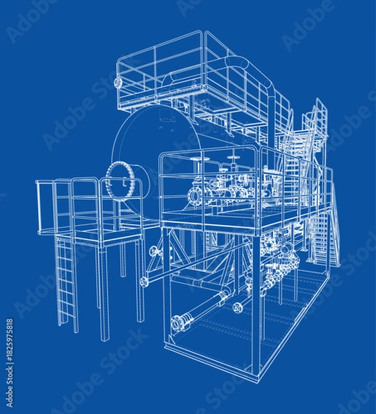 Obraz Industrial Machinery Blueprint. Vector
