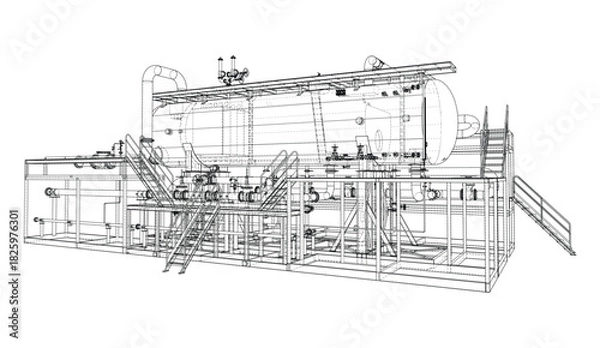 Obraz Industrial Equipment Wireframe Design. Vector