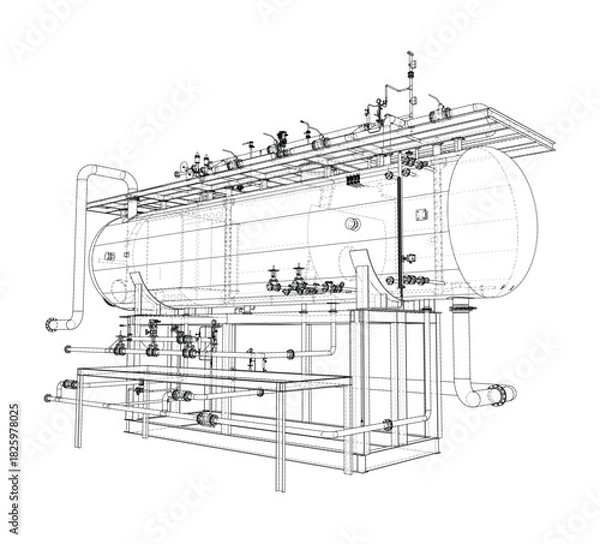 Obraz Industrial Equipment Wireframe Design. Vector