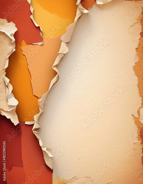 Fototapeta Torn Paper Ripped Edges Layers in Warm Autumn Tones: Red, Orange, Yellow, and Beige Textures for Vintage Collage Backgrounds