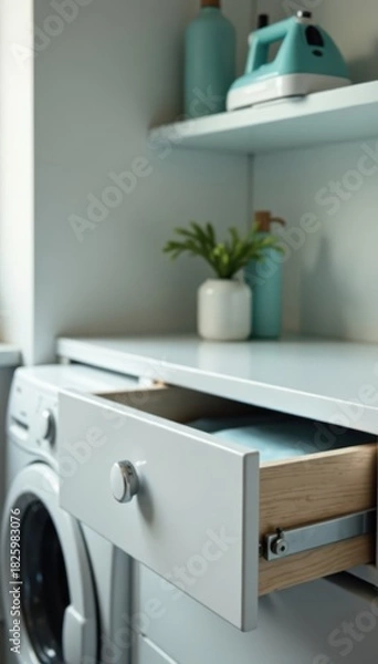 Fototapeta Hidden ironing board, chrome hardware, smooth drawer front, appliance, neat, board