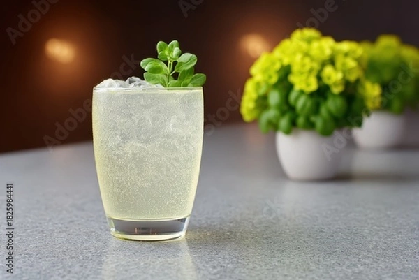 Obraz Sleek bar counter featuring refreshing mocktails in a modern setting. Dry January