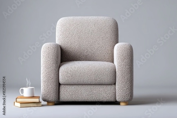 Obraz Cozy armchair adorned with a soft blanket inviting relaxation in a serene living space. Dry January