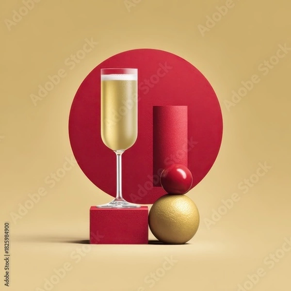 Fototapeta Celebration scene with elegant drink and vibrant geometric shapes capturing the spirit of a festive gathering. National Hangover Day,  Bloody Mary Day