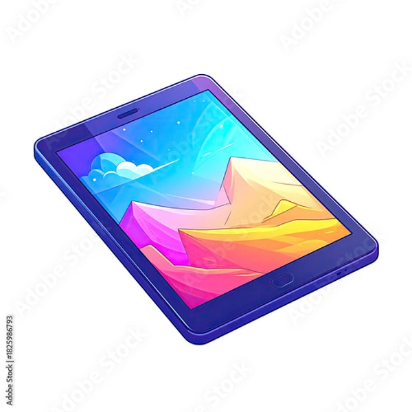 Obraz Tablet showing vibrant landscape, angled