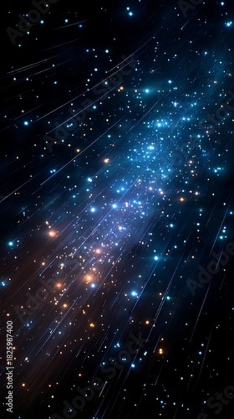 Obraz Bright Blue and Orange Starfield with Fast Moving Light Streaks in Deep Space