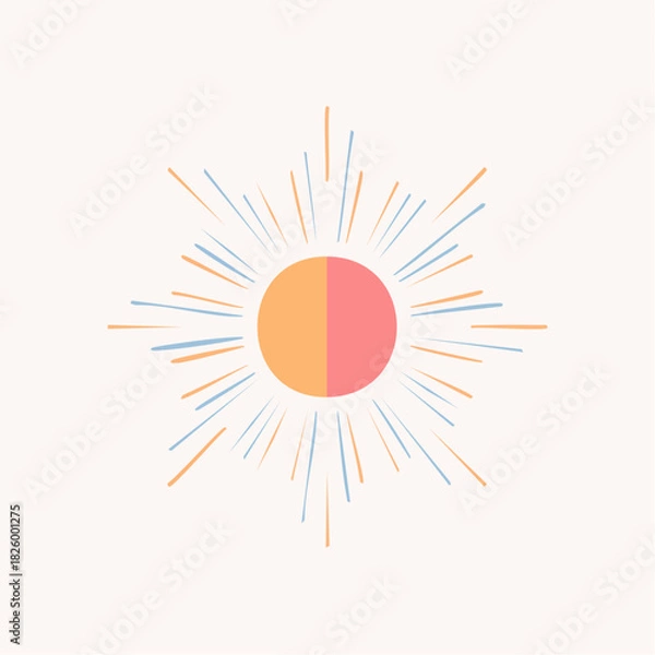 Fototapeta Stylized Sunburst Graphic With Soft Pastel Colors And Radiant Lines On A Cream Background