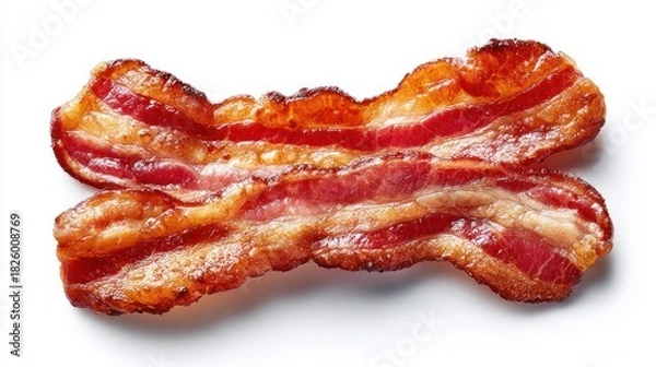 Fototapeta Crispy bacon strips on a white background, perfect for breakfast or a snack