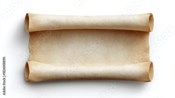 Fototapeta Vintage parchment scroll on white background, perfect for adding text or design