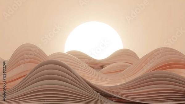 Fototapeta “Serene Layered Horizon Waves in Minimal Sunset Glow”