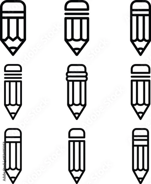 Obraz Collection of simple outline pencils in a grid layout