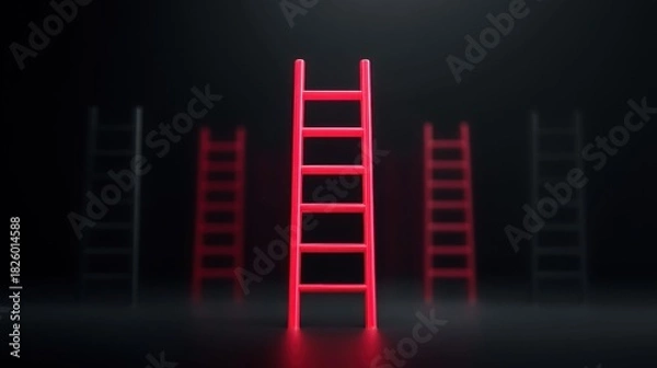 Fototapeta red ladder standing out from the crowd, concept of success and leadership