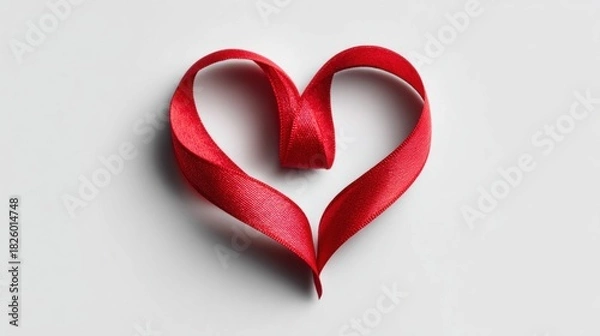 Fototapeta Red ribbon shaped into a heart on a white background, perfect for Valentine's Day