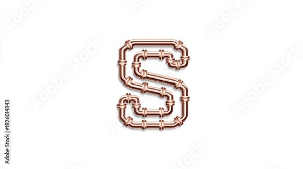 Fototapeta Creative copper pipe letter S on a white background for design elements