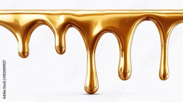 Fototapeta golden liquid dripping against a white background, perfect for design elements