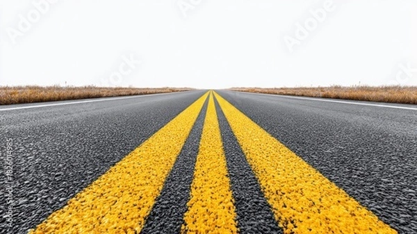 Fototapeta Road stretching into the distance with yellow lines and a clear sky above