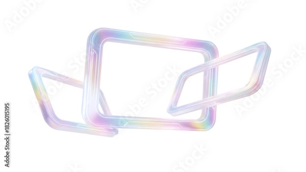 Fototapeta Ethereal Floating Iridescent Frames, Abstract Rainbow Design, 3D render