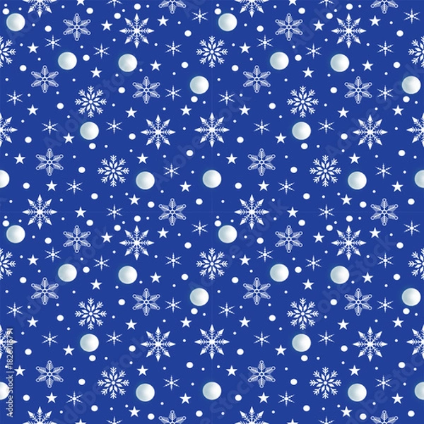 Obraz Blue Snowflake and Star Seamless Winter Pattern