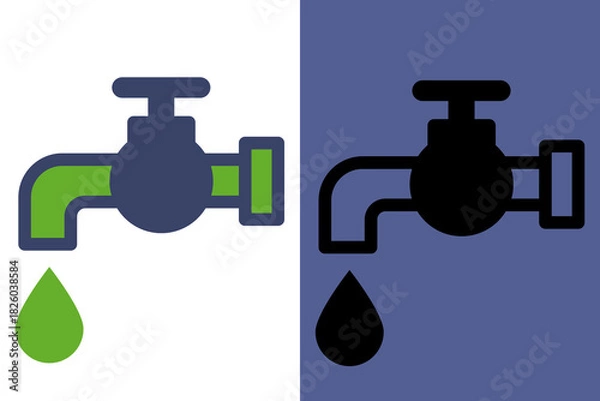 Fototapeta Save Water Icon Faucet with Drop Ecology Conservation