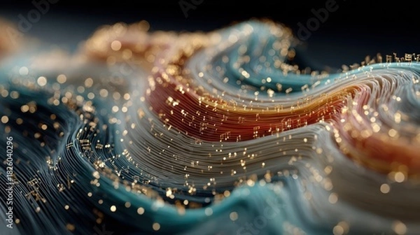 Obraz Abstract Swirling Waves of Glittering Particles and Fluid Dynamics.