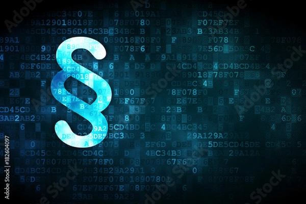 Fototapeta Law concept: pixelated Paragraph icon on digital background, empty copyspace for card, text, advertising