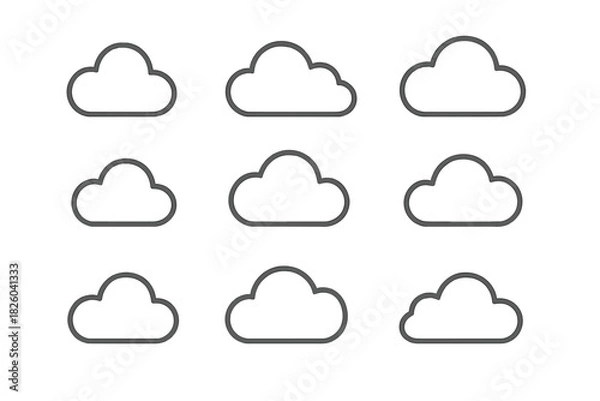 Fototapeta Minimal cloud outline icons set for weather applications and digital technology interfaces
